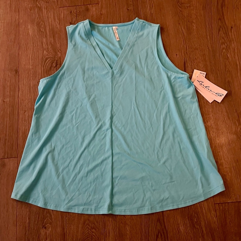 Lulu B Cooling UPF 50 Sleeveless V Neck Tank Top Aqua Blue XL NWT resort wear​